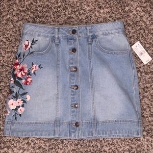Flower Embroidered Jean Skirt